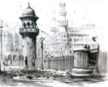 Painting titled "mecca masjid" by Kishore Singh, Original Artwork, Oil