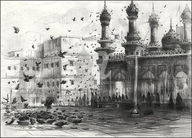 Painting titled "mecca masjid Hydera…" by Kishore Singh, Original Artwork, Oil