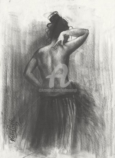 Ζωγραφική με τίτλο "Crayons_Nude_Pose15" από Kishore Singh, Αυθεντικά έργα τέχνης, Λάδι