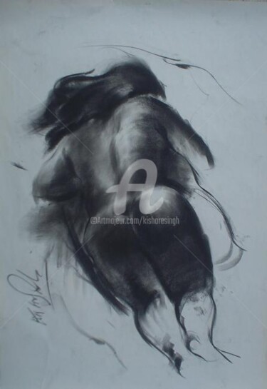 Painting titled "Nude_Pose21" by Kishore Singh, Original Artwork, Oil