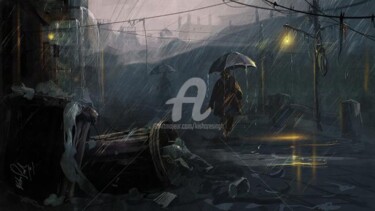 Digital Arts titled "Rain on the City.JPG" by Kishore Singh, Original Artwork, Digital Painting