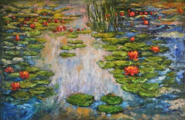 Painting titled "Waterlilies" by Kishore Singh, Original Artwork, Other