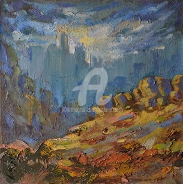 Schilderij getiteld "landscape01" door Kishore Singh, Origineel Kunstwerk, Olie