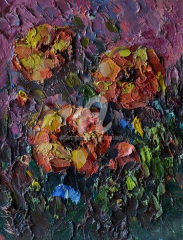 Pittura intitolato "Flower" da Kishore Singh, Opera d'arte originale, Olio