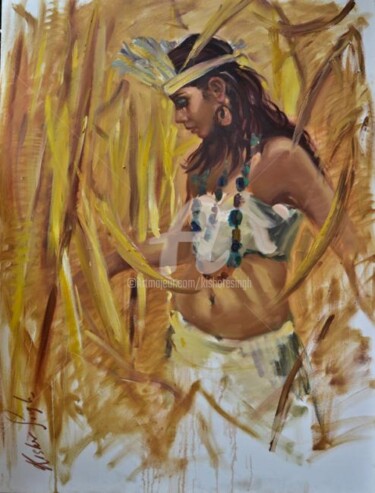 Картина под названием "OilSketch" - Kishore Singh, Подлинное произведение искусства, Масло