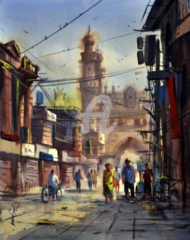 Painting titled "Hyderabad_Charminar" by Kishore Singh, Original Artwork, Watercolor