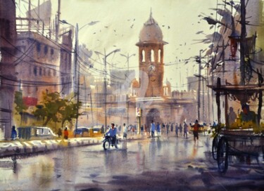 Pintura intitulada "MjMarket02" por Kishore Singh, Obras de arte originais, Óleo