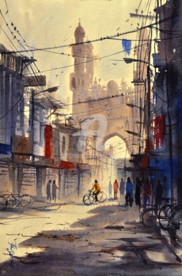 Painting titled "Charminar03" by Kishore Singh, Original Artwork, Oil