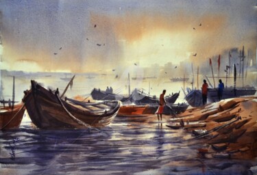 Peinture intitulée "varanasi-21.jpg" par Kishore Singh, Œuvre d'art originale, Huile