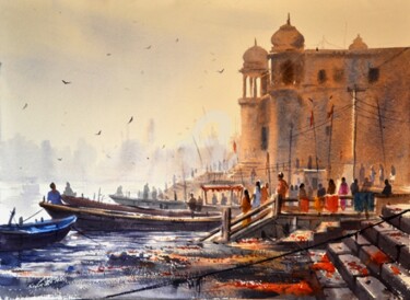 Painting titled "varanasi-12.jpg" by Kishore Singh, Original Artwork, Watercolor