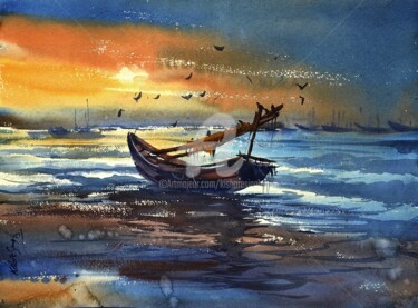Painting titled "puri seabeach" by Kishore Singh, Original Artwork, Oil