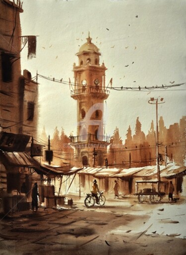Peinture intitulée "mahboob-chowk-clock…" par Kishore Singh, Œuvre d'art originale, Huile