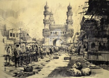 Malerei mit dem Titel "charminar.jpg" von Kishore Singh, Original-Kunstwerk, Öl