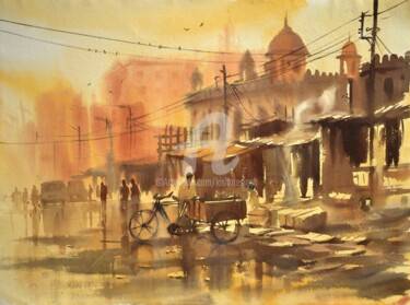 Painting titled "Hyderabad old city" by Kishore Singh, Original Artwork, Oil