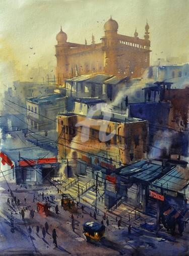 Malerei mit dem Titel "mecca-masjid,charmi…" von Kishore Singh, Original-Kunstwerk, Aquarell