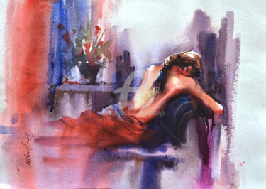 Pintura intitulada "FIGURE STUDIES IN W…" por Kishore Singh, Obras de arte originais, Aquarela