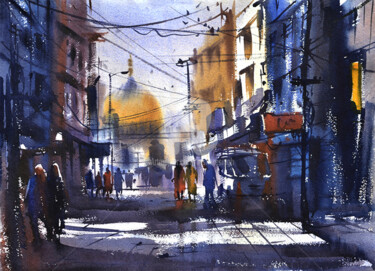 Pintura intitulada "Old-City,Hyderabad." por Kishore Singh, Obras de arte originais, Aquarela