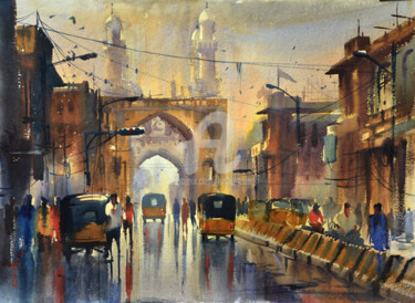 Painting titled "charminar,Hyderabad…" by Kishore Singh, Original Artwork, Watercolor