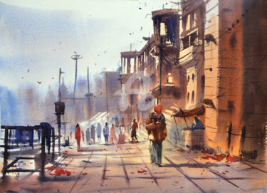 Картина под названием "Rana-mahal-ghat-var…" - Kishore Singh, Подлинное произведение искусства, Акварель