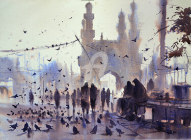 Painting titled "Indian watercolor p…" by Kishore Singh, Original Artwork, Watercolor