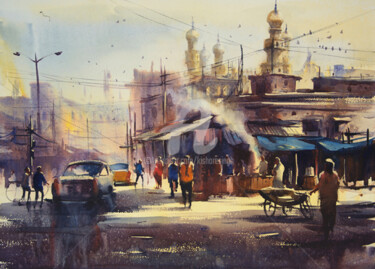 Peinture intitulée "oldcity.jpg" par Kishore Singh, Œuvre d'art originale, Aquarelle