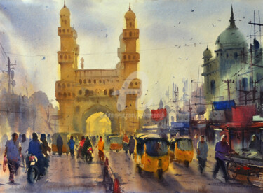 Malerei mit dem Titel "early-morning-charm…" von Kishore Singh, Original-Kunstwerk, Aquarell