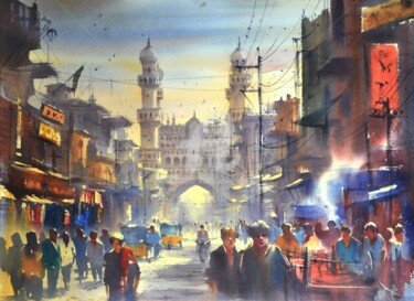 Malerei mit dem Titel "charminar-life-is-c…" von Kishore Singh, Original-Kunstwerk, Aquarell