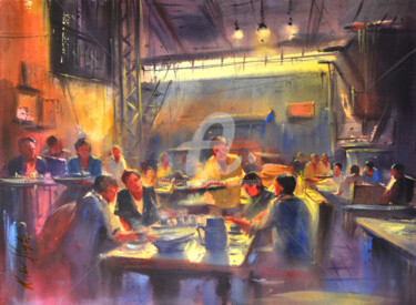 Painting titled "irani-chai-and-time…" by Kishore Singh, Original Artwork, Watercolor