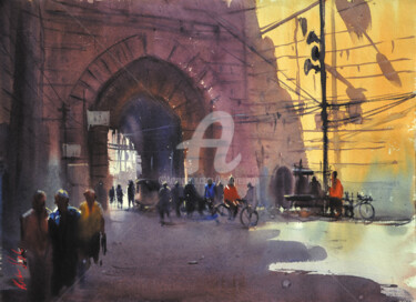 Painting titled "fortified-gateway-s…" by Kishore Singh, Original Artwork, Architecture