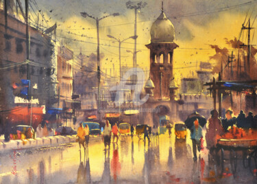 Painting titled "mozamjahi-market-re…" by Kishore Singh, Original Artwork, Watercolor