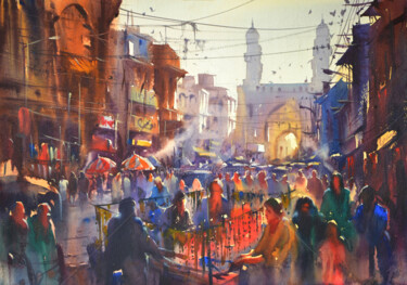 Painting titled "POETIC-MONUMENT-AND…" by Kishore Singh, Original Artwork, Watercolor