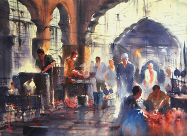 Peinture intitulée "chicken-market.jpg" par Kishore Singh, Œuvre d'art originale