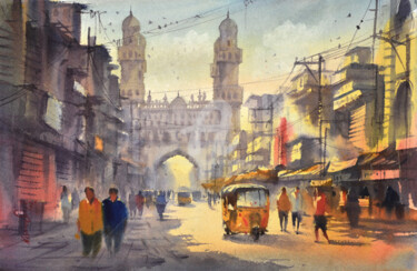 Painting titled "Charminar." by Kishore Singh, Original Artwork, Watercolor