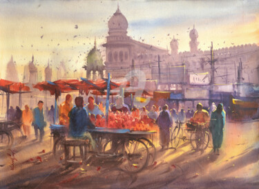 Painting titled "a hot summer mornin…" by Kishore Singh, Original Artwork, Watercolor