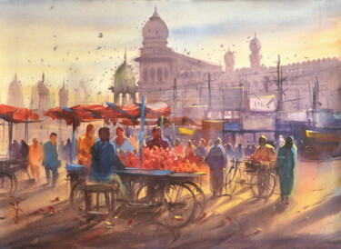 Painting titled "a hot summer mornin…" by Kishore Singh, Original Artwork, Watercolor