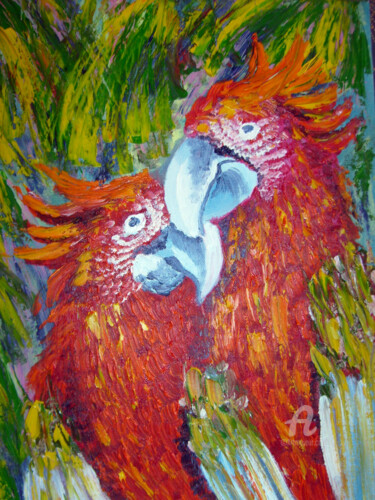 Картина под названием "Painting "Red parro…" - Natalia Кislitsa, Подлинное произведение искусства, Масло