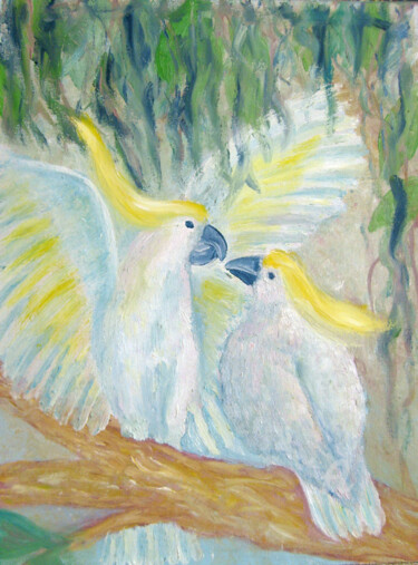 Картина под названием "Картина с попугаем…" - Natalia Кislitsa, Подлинное произведение искусства, Масло