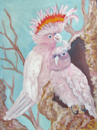 Картина под названием "Картина с попугаями…" - Natalia Кislitsa, Подлинное произведение искусства, Масло