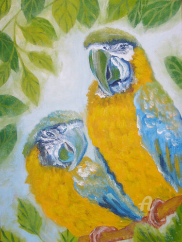 Картина под названием "Картина с попугаем…" - Natalia Кislitsa, Подлинное произведение искусства, Масло