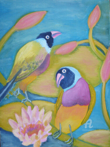 Картина под названием "The painting "birds…" - Natalia Кislitsa, Подлинное произведение искусства, Масло