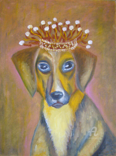 Malarstwo zatytułowany „Собака в короне” autorstwa Natalia Кislitsa, Oryginalna praca, Olej