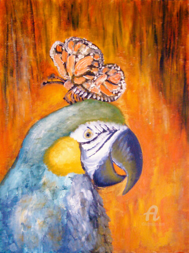 Painting titled "the butterfly and t…" by Natalia Kislitsa, Original Artwork, Oil
