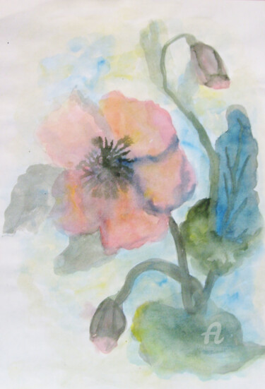 Картина под названием "Poppy" - Natalia Кislitsa, Подлинное произведение искусства, Акварель