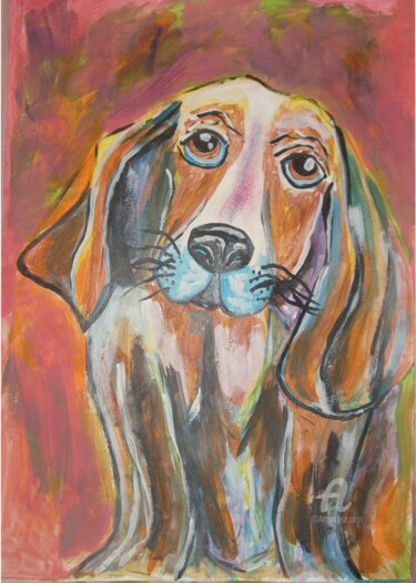 Картина под названием "Собака с радуги" - Natalia Кislitsa, Подлинное произведение искусства, Гуашь