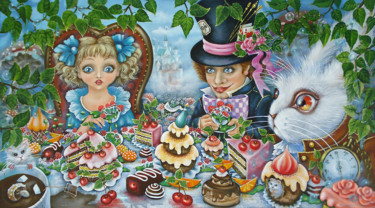 Картина под названием "Алиса. Зелёный чай." - Svetlana Kislyachenko, Подлинное произведение искусства, Масло Установлен на Д…