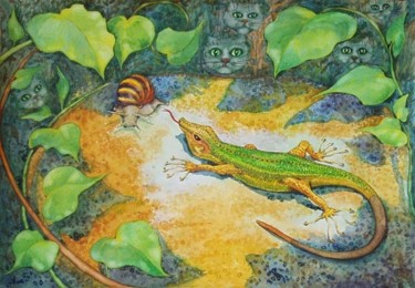 Картина под названием "Forest 2" - Svetlana Kislyachenko, Подлинное произведение искусства, Акварель Установлен на картон