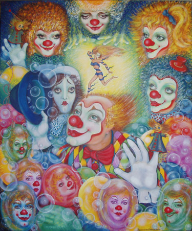 Картина под названием "Clowns" - Svetlana Kislyachenko, Подлинное произведение искусства, Масло Установлен на Деревянная рам…