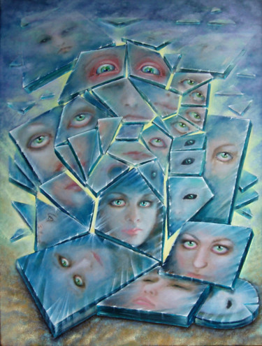 Картина под названием "Mirror and I" - Svetlana Kislyachenko, Подлинное произведение искусства, Масло Установлен на Деревянн…