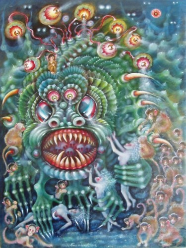 Картина под названием "monkey deity" - Svetlana Kislyachenko, Подлинное произведение искусства, Масло