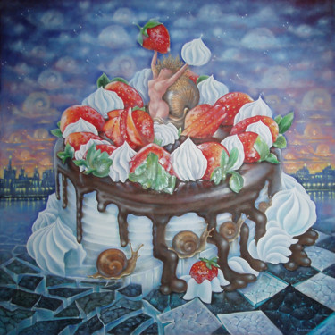 Картина под названием "Birthday Snails" - Svetlana Kislyachenko, Подлинное произведение искусства, Масло Установлен на Дерев…